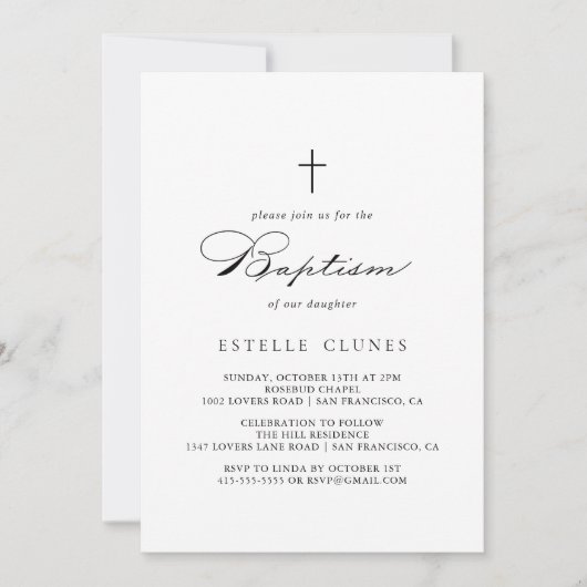 エレガント書モダン洗礼招待状 招待状 (正面)