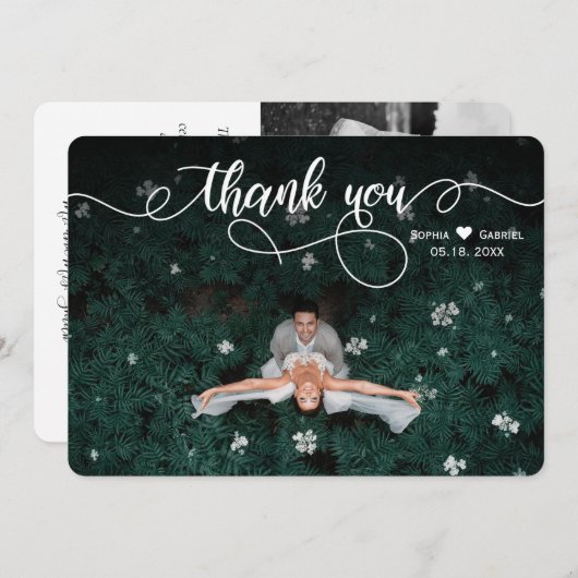 エレガント書モダン結婚の写真 サンキューカード (正面/裏面)