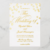 エレガント書モダン金ゴールド結婚紙吹雪 箔招待状 (正面)