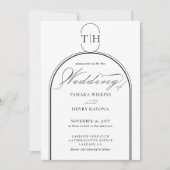 エレガント書モノグラムの白結婚文字 招待状 (正面)