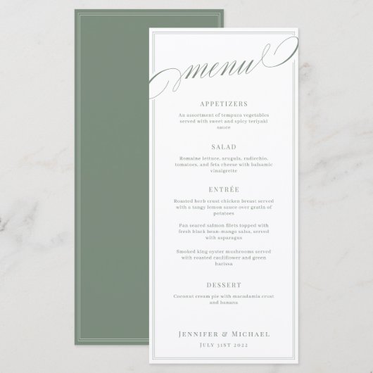 エレガント書白とセージクラシックの結婚 メニュー (正面/裏面)