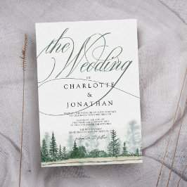 エレガント書素朴山結婚の山 招待状
