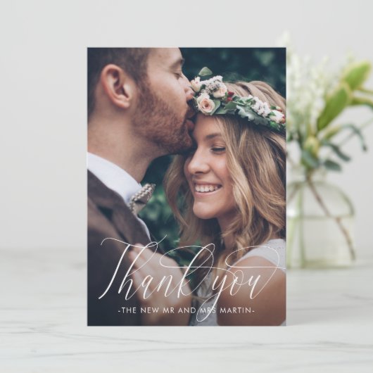 エレガント書結婚の写真サンキューカード サンキューカード (スタンド正面)