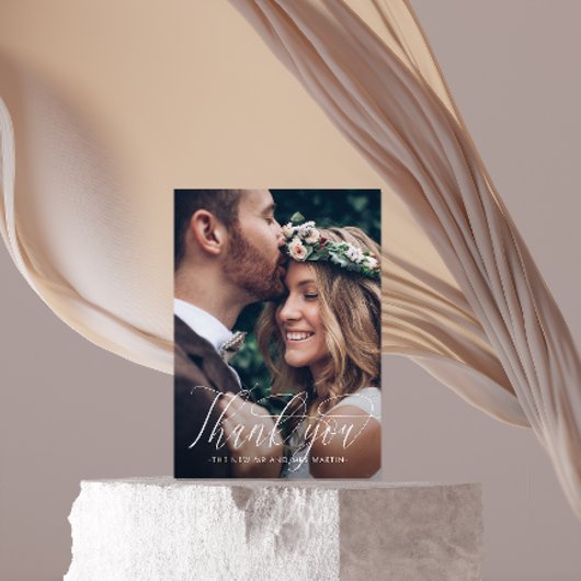 エレガント書結婚の写真サンキューカード サンキューカード