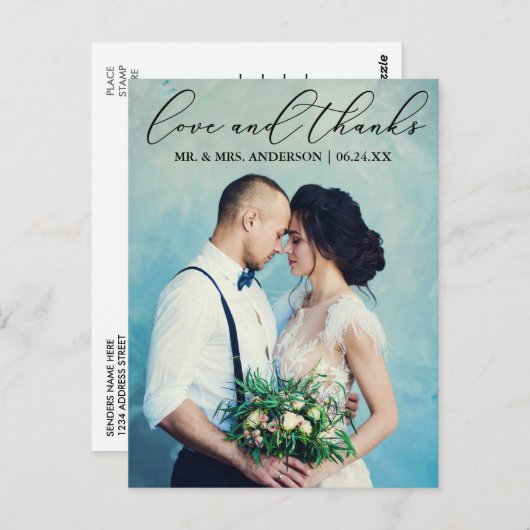 エレガント書結婚の愛の写真感謝してい ポストカード (正面/裏面)