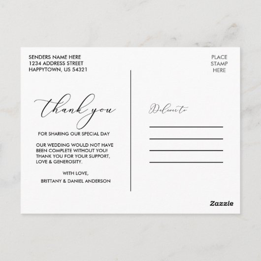 エレガント書結婚の愛の写真感謝してい ポストカード (裏面)