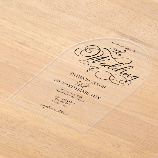 エレガント書結婚の アクリル招待状 (レイダウン)