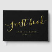 エレガント書結婚実在のホイルブラック ゲストブック (正面)