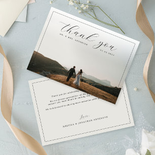 エレガント書縁ど写真ソフトグレ結婚イ サンキューカード