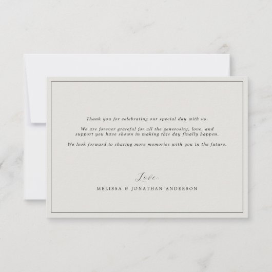 エレガント書縁ど写真ソフトグレ結婚イ サンキューカード (裏面)