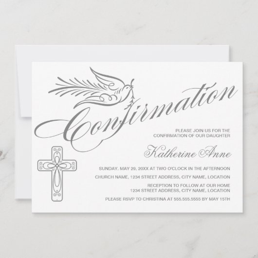 エレガント書道の十字と鳩の確認 招待状 (正面)