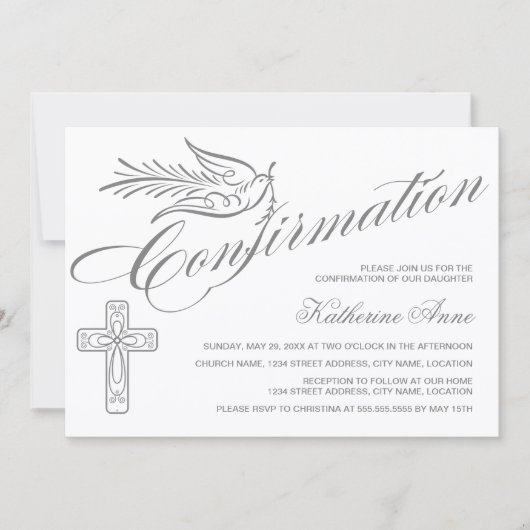 エレガント書道の十字と鳩の確認 招待状 (正面)