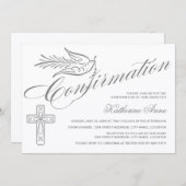 エレガント書道の十字と鳩の確認 招待状 (正面/裏面)