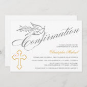 エレガント書道の十字と鳩の確認 招待状 (正面/裏面)