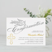 エレガント書道の十字と鳩の確認 箔招待状 (立ち正面)