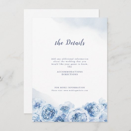 エレガント書道の埃の多い青いフローラ結婚の エンクロージャーカード (正面/裏面)