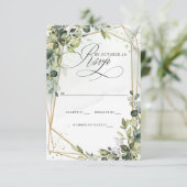 エレガント書道の緑のユーカリ結婚プス 出欠カード (スタンド正面)