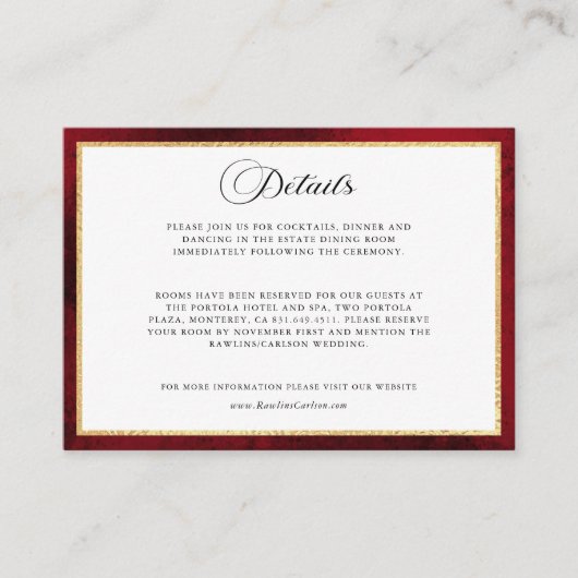 エレガント書道の赤と金ゴールド結婚の エンクロージャーカード (正面)