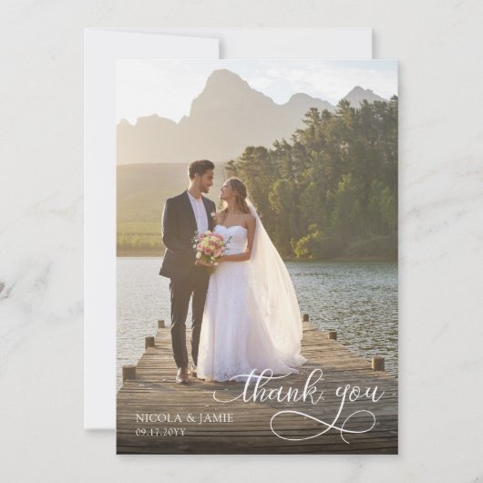 エレガント書道オーバーレイシンプル2結婚の写真 サンキューカード (正面)