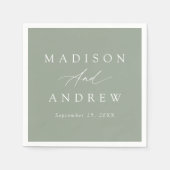 エレガント書道セージ結婚グリーン スタンダードカクテルナプキン (正面)