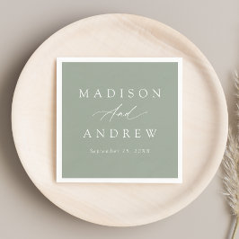 エレガント書道セージ結婚グリーン スタンダードカクテルナプキン