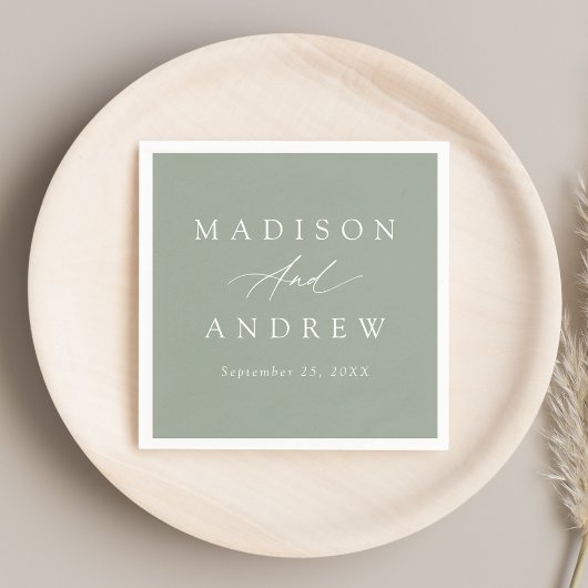 エレガント書道セージ結婚グリーン スタンダードカクテルナプキン