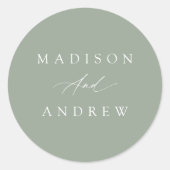 エレガント書道セージ結婚グリーン ラウンドシール (正面)