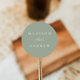 エレガント書道セージ結婚グリーン ラウンドシール