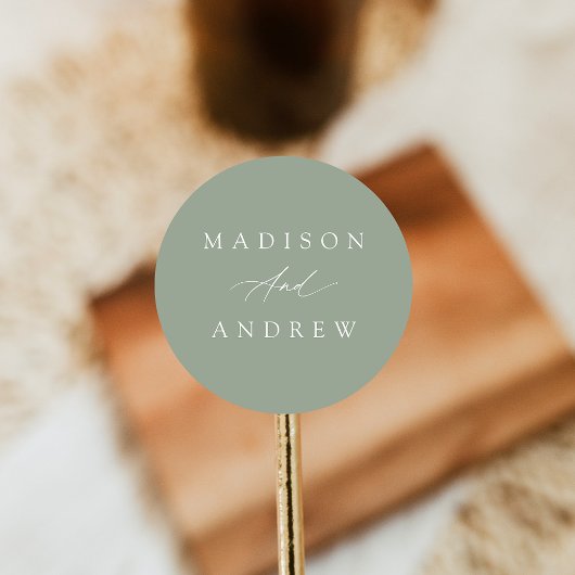 エレガント書道セージ結婚グリーン ラウンドシール