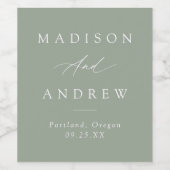 エレガント書道セージ結婚グリーン ワインラベル (シングルラベル)