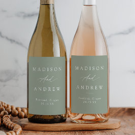 エレガント書道セージ結婚グリーン ワインラベル