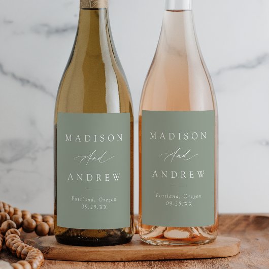 エレガント書道セージ結婚グリーン ワインラベル