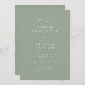 エレガント書道セージ結婚グリーン 招待状 (正面/裏面)