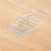 エレガント書道ダスティブルーモノグラム結婚ズ アクリル招待状 (レイダウン)