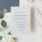 エレガント書道ダスティブルーモノグラム結婚ズ 招待状