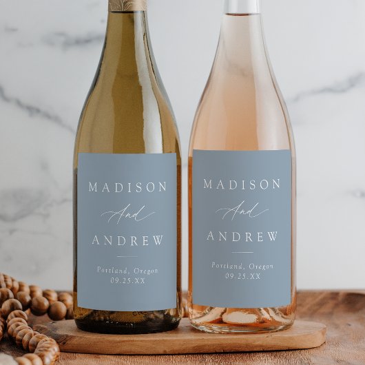 エレガント書道ダスティブルー結婚ズ ワインラベル