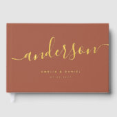 エレガント書道テラコ結婚ッタの実在ホイル ゲストブック (正面)