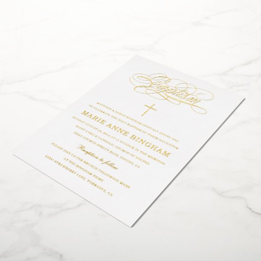 エレガント書道バプテスマ金ゴールド 箔招待状 (回転した状態)
