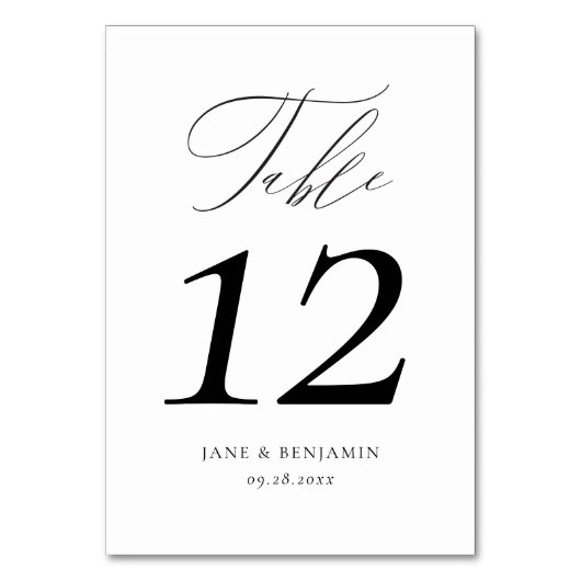 エレガント書道ブラック&ホワイトラグジュアリー結婚ズ テーブルナンバー (正面)