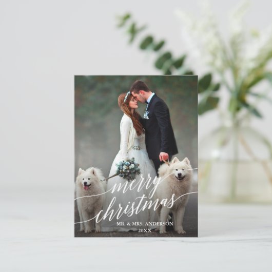 エレガント書道メリー結婚クリスマス ポストカード (スタンド正面)