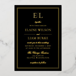 エレガント書道ラックスブラック金ゴールド結婚ズフォイル 箔招待状