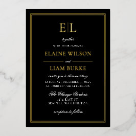 エレガント書道ラックスブラック金ゴールド結婚ズ 箔招待状