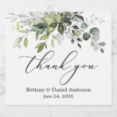 エレガント書道水彩緑結婚草 スパークリングワインラベル (シングルラベル)