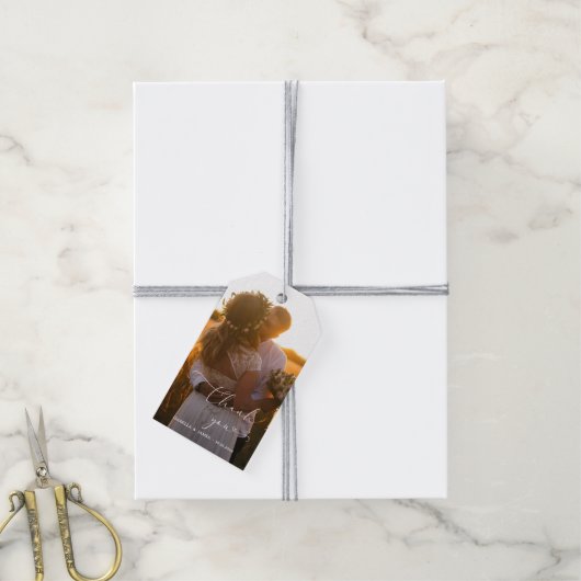 エレガント書道結婚の写真ありがとう ギフトタグ (より糸付き)