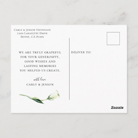 エレガント書道結婚の写真ありがとう ポストカード (裏面)