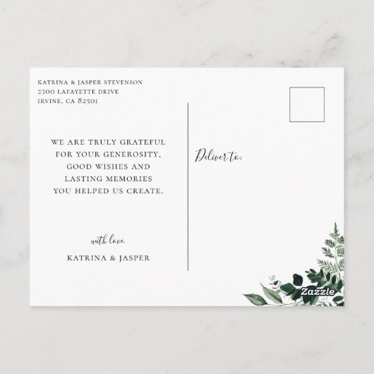 エレガント書道結婚の写真ありがとう ポストカード (裏面)