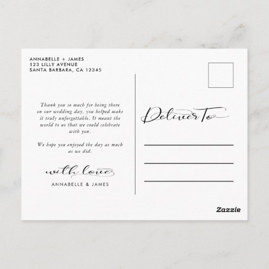 エレガント書道結婚の写真ありがとう ポストカード (裏面)