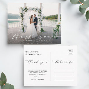 エレガント書道結婚の写真ありがとう ポストカード