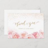 エレガント書道金ゴールドと赤面フローラ結婚の サンキューカード (正面/裏面)