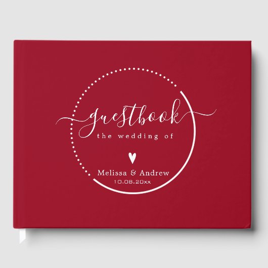 エレガント書道 – カーミン結婚レッド ゲストブック (正面)